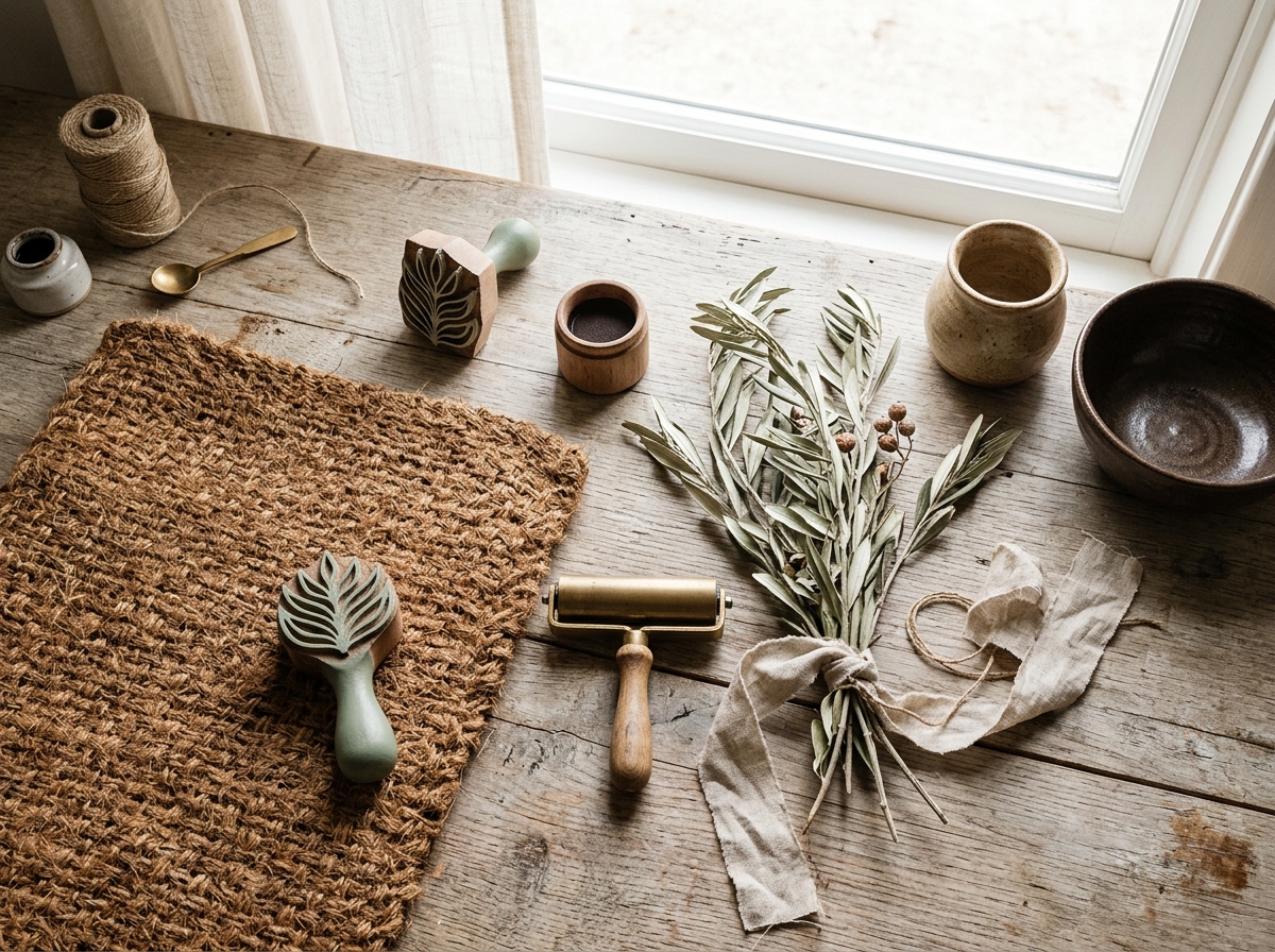 Natural coconut coir weave texture and studio tools